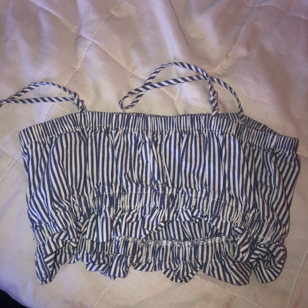 Blue and white striped crop top